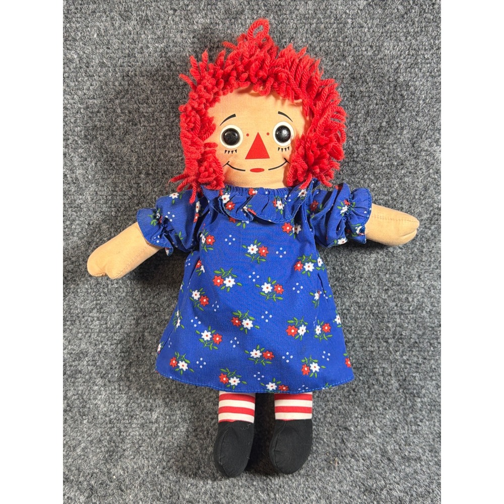 Vintage 1996 Raggedy Ann Plush Doll Hasbro Blue Floral Dress 12 Inch Toy